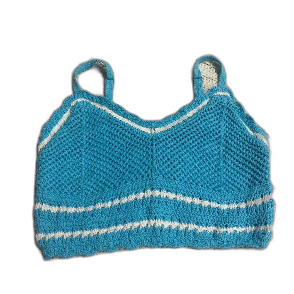 Hollister Women’s Crochet Knit Crop Top – Blue & White Striped Bralette- Size S